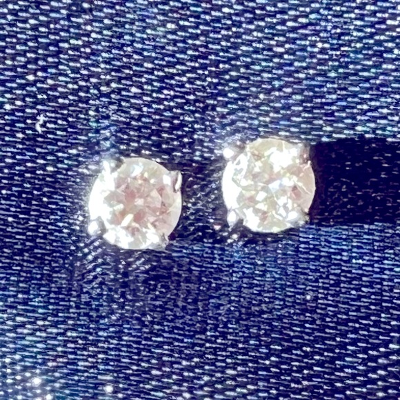 Diamond Stud Earring Pair - 14K White Gold Natural Diamonds J/SI3 TCW .48 - Picture 5 of 11